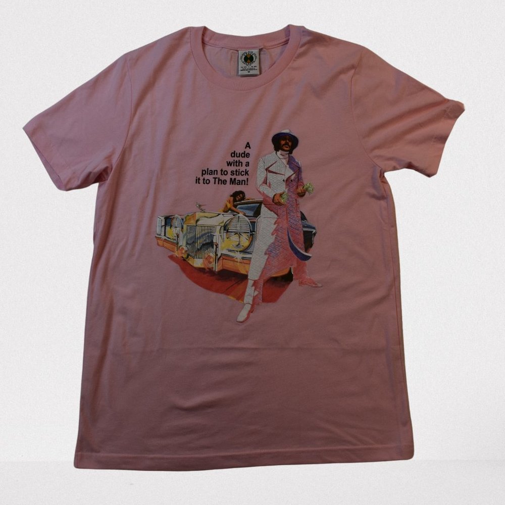 Cross Colours Mens Superfly Movie Priest A Dude With A Plan Pink Shirt New M